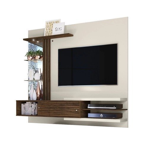 Painel Suspenso com Bancada Para TV até 55 Pol. Frizz Supreme Off White/Savana - Madetec